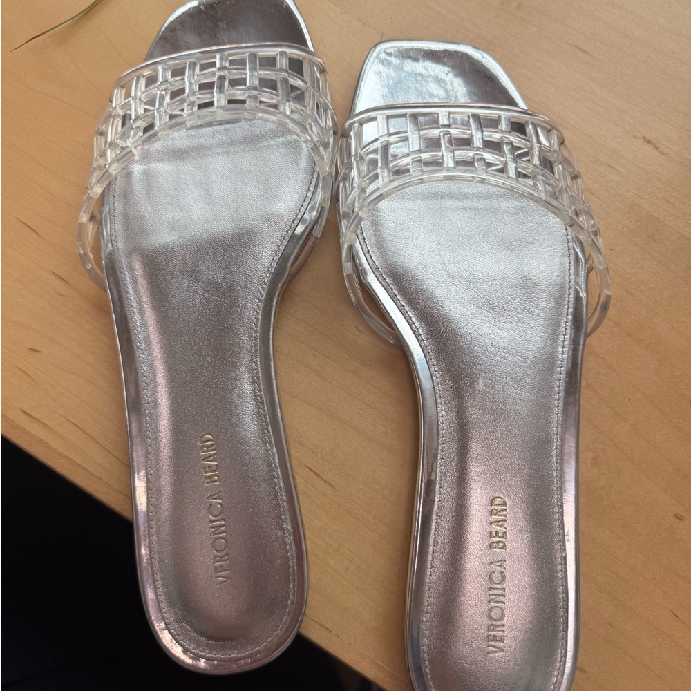 Veronica Beard Metallic Silver Slide Sandals